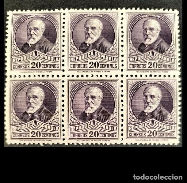 Sellos: Edifil 666 MNH Bloque de 6 Espa&ntilde;a 1932 Personajes y Monumentos