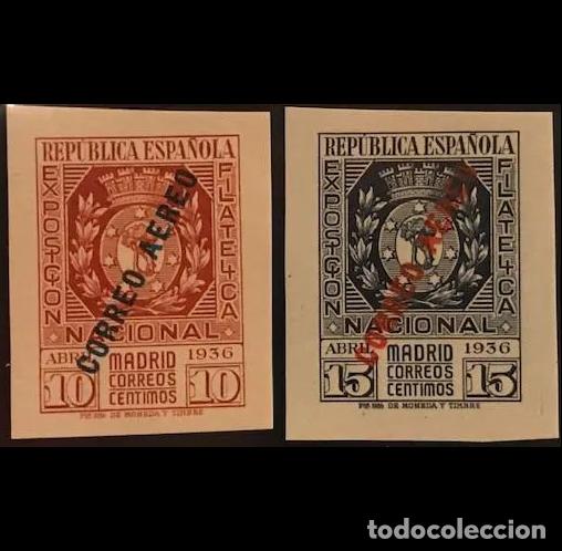 Francobolli: Edifil 729 730 MNH sellos Espa&ntilde;a 1936 Exposicion Filatelica Excelente centrado goma original