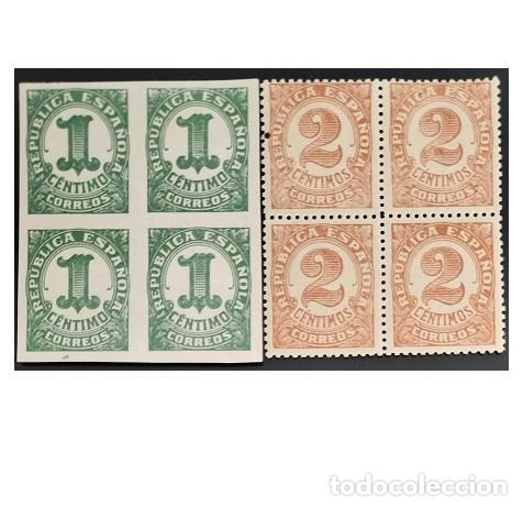 Briefmarken: BLOQUE DE 4 Edifil 677/78 678 SIN FIJA SELLOS AUTENTICO nuevo MNH Espa&ntilde;a a&ntilde;o 1933 Cifras
