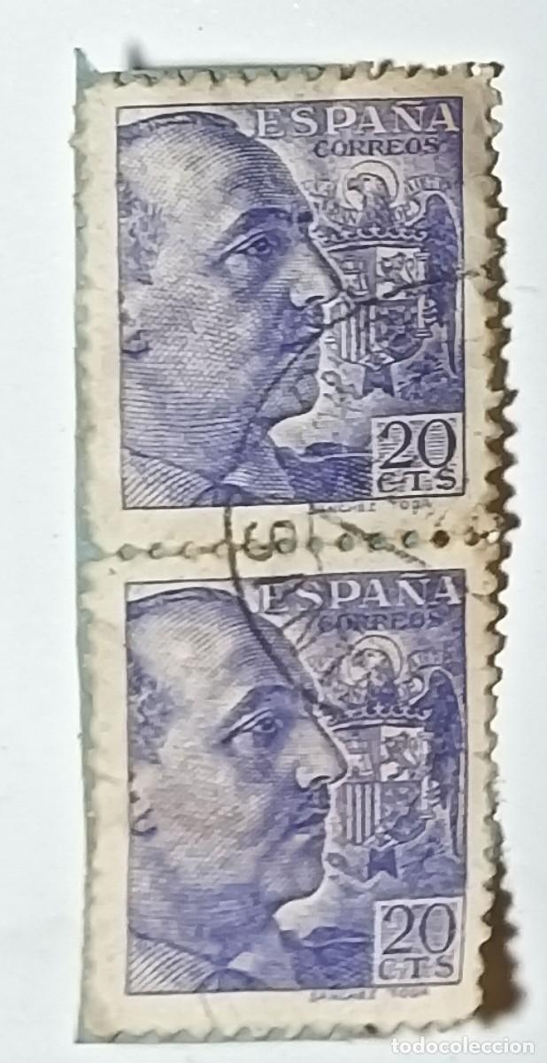Sellos: PAREJA DE SELLOS ESPA&Ntilde;A 20 C&Eacute;NTIMOS &rdquo;FRANCO Y ESCUDO&rdquo; MATASELLADOS - 1939/40