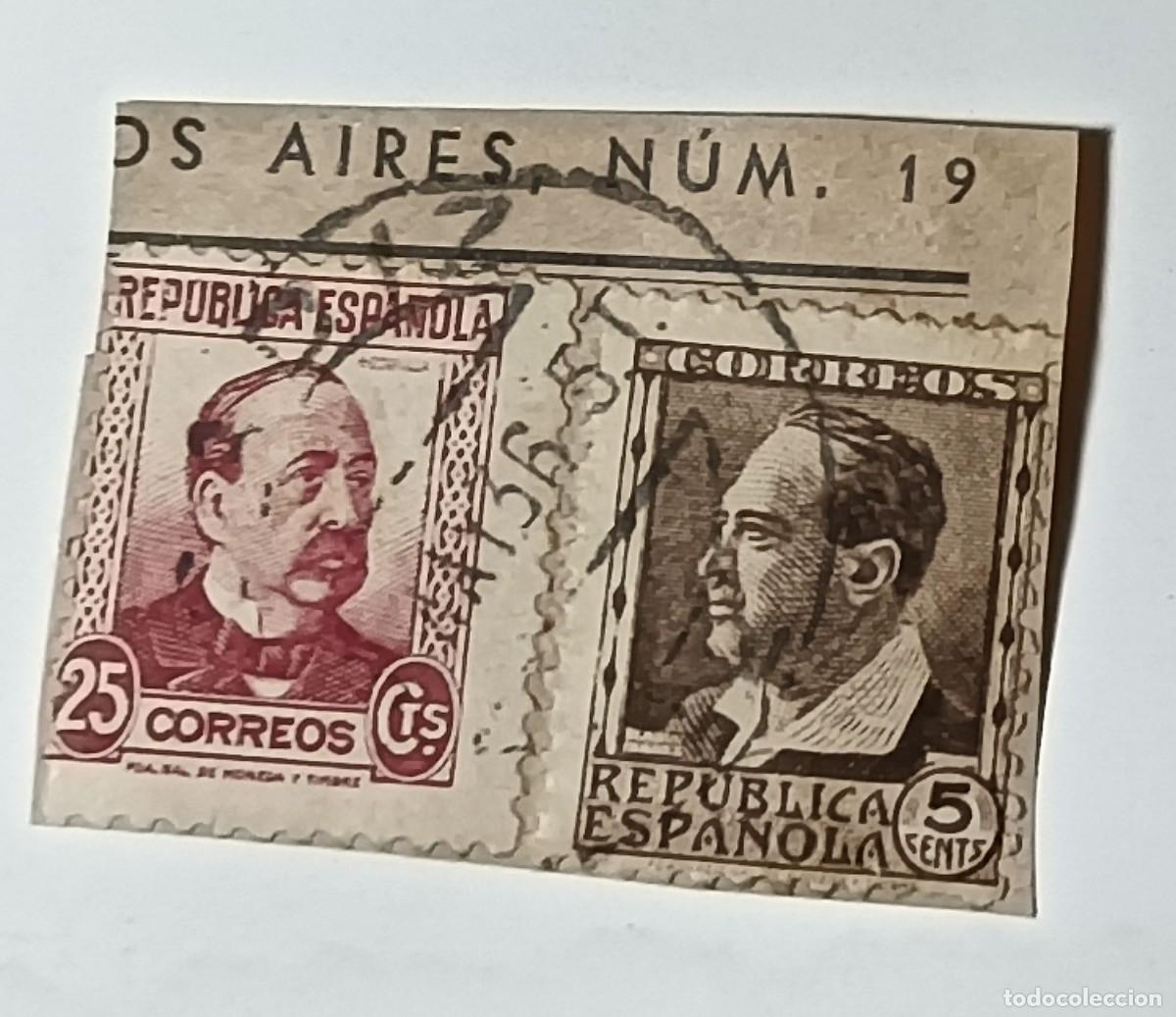 Sellos: FRAGMENTO DE SOBRE CON SELLOS DE LA II REP&Uacute;BLICA ESPA&Ntilde;OLA - BLASCO IB&Aacute;&Ntilde;EZ Y RUIZ ZORRILLA - A&Ntilde;OS 30