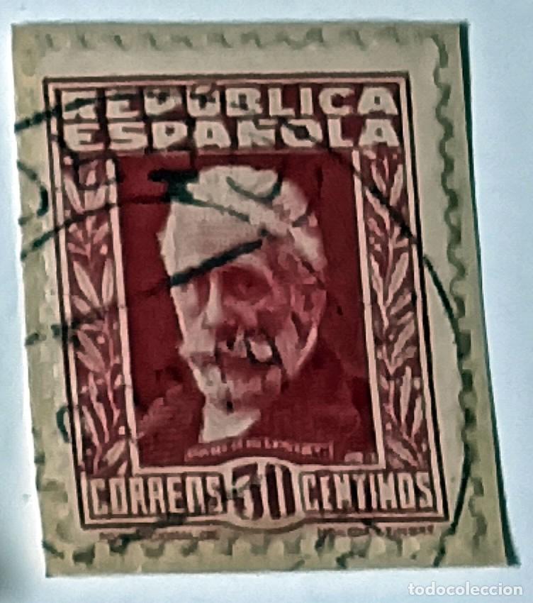 Sellos: SELLO ESPA&Ntilde;A REP&Uacute;BLICA 30 C&Eacute;NTIMOS &rdquo;AZC&Aacute;RATE&rdquo; MATASELLADO - A&Ntilde;OS 1935