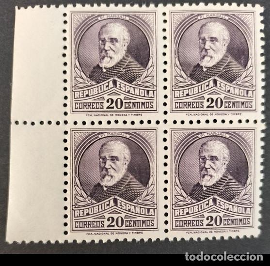Sellos: Edifil 666 Bloque de 4 SIN FIJASELLOSEspa&ntilde;a 1932 35 Francisco Pi i Maragall Personajes y Monumentos