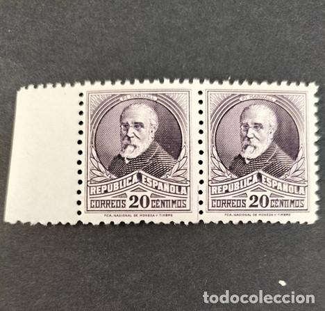 Sellos: Edifil 666 Bloque de 2 SIN FIJASELLOSEspa&ntilde;a 1932 35 Francisco Pi i Maragall Personajes y Monumentos