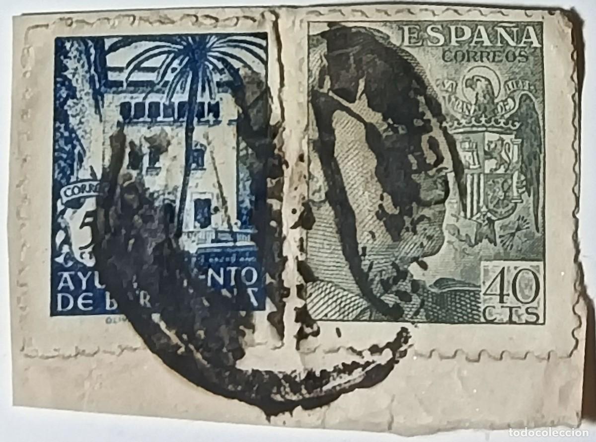 Sellos: FRAGMENTO CON 2 SELLOS &rdquo;AYUNTAMIENTO DE BARCELONA&rdquo; Y &rdquo;GENERAL FRANCO&rdquo; MATASELLADOS - A&Ntilde;OS 1936-1939