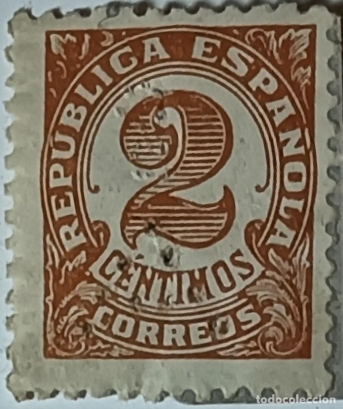Sellos: SELLO REP&Uacute;BLICA ESPA&Ntilde;OLA &rdquo;CIFRAS&rdquo; 2 C&Eacute;NTIMOS CASTA&Ntilde;O-ROJIZO-1933-1936