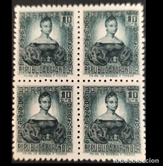 Sellos: Edifil 732 MNH SIN FIJASELLOS Bloque de 4 Marina Pineda Espa&ntilde;a 1936-1938 serie Cifras y Personajes
