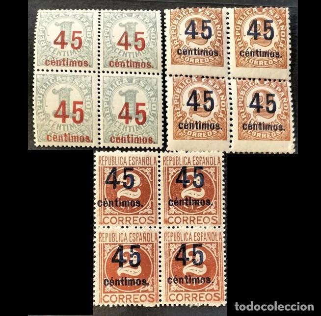Stamps: BLOQUE DE 4 CUATRO Edifil 742 743 744 serie completa LUJO SIN FIJASELLOS sellos nuevos Espa&ntilde;a 1938