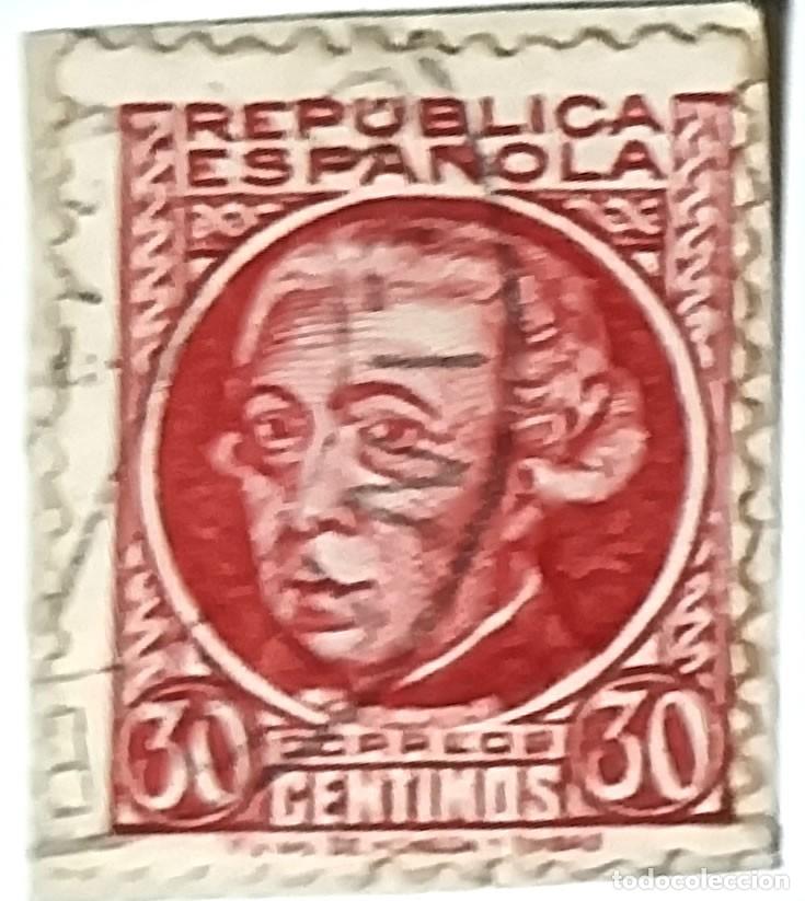 Sellos: SELLO ESPA&Ntilde;A REP&Uacute;BLICA 30 C&Eacute;NTIMOS &rdquo;JOVELLANOS&rdquo; MATASELLADO - 1935