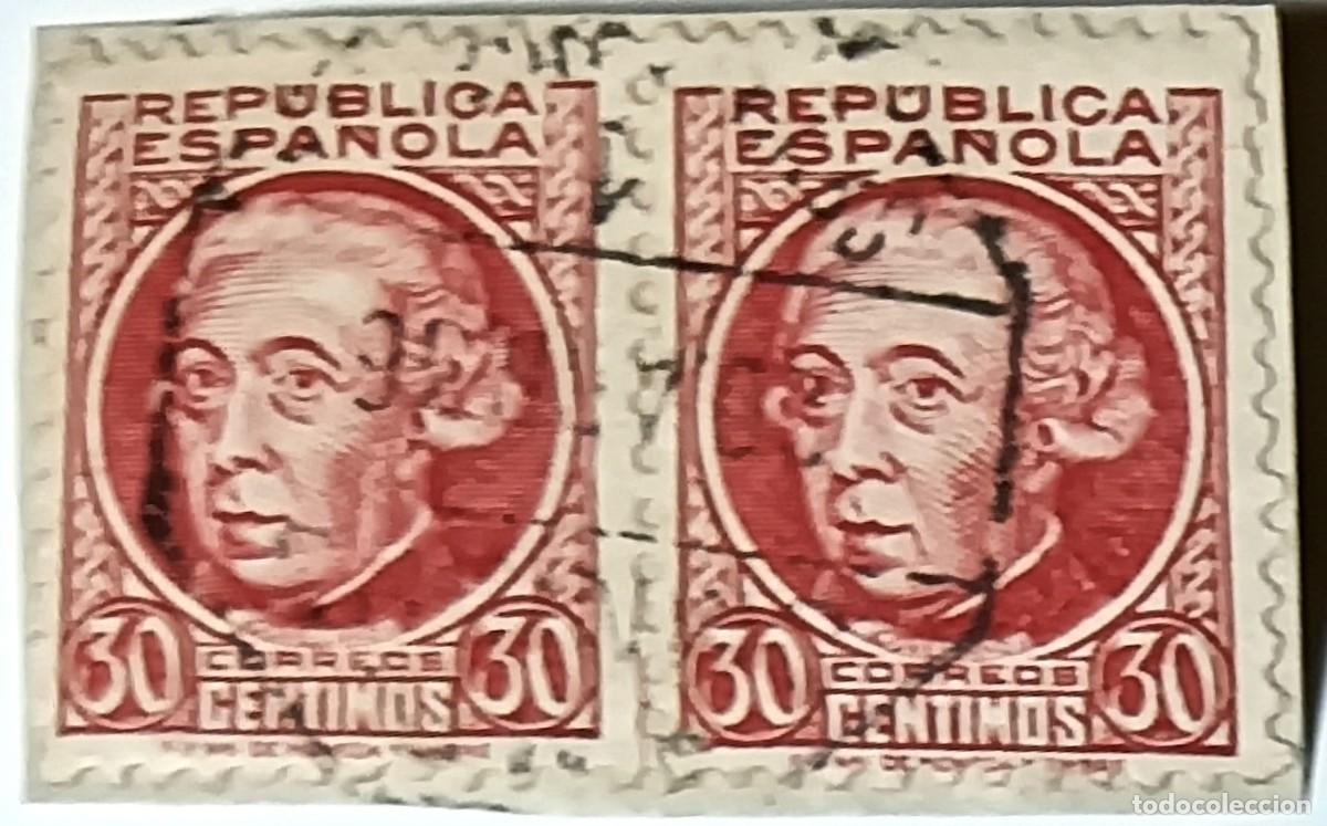 Sellos: 2 SELLOS ESPA&Ntilde;A REP&Uacute;BLICA 30 C&Eacute;NTIMOS &rdquo;JOVELLANOS&rdquo; MATASELLADO - 1935