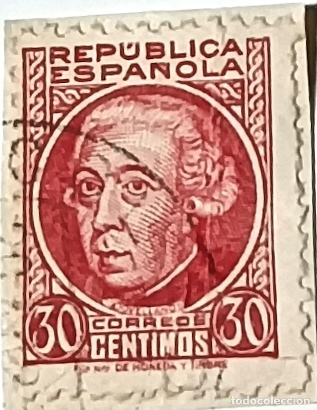 Sellos: SELLO ESPA&Ntilde;A REP&Uacute;BLICA 30 C&Eacute;NTIMOS &rdquo;JOVELLANOS&rdquo; MATASELLADO - 1935