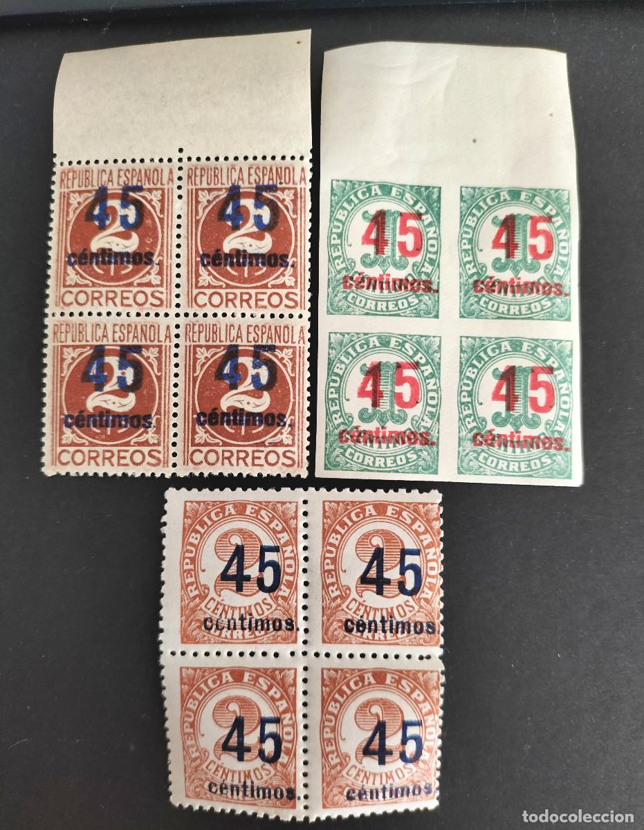 Sellos: Edifil 742-744 bLOQUE DE 4 serie completa SIN FIJASELLOS MNH Espa&ntilde;a 1938 Cifras