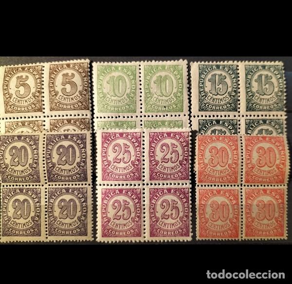 Sellos: Edifil 745-750 Bloque de 4 serie completa SIN FIJASELLOS MNH Espa&ntilde;a 1938 Cifras