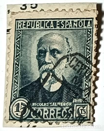 Sellos: SELLO REP&Uacute;BLICA ESPA&Ntilde;OLA 15 C&Eacute;NTIMOS &rdquo;NICOL&Aacute;S SALMER&Oacute;N&rdquo; MATASELLADO - A&Ntilde;OS 1932