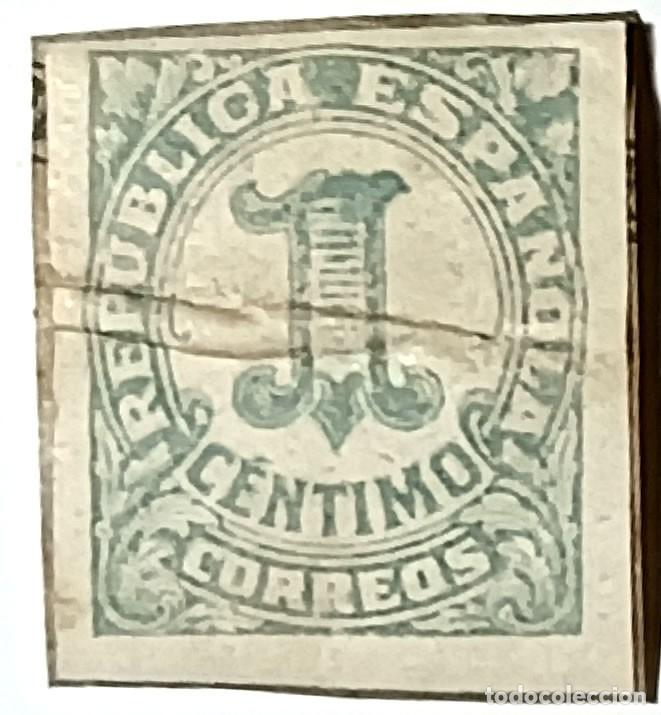 Sellos: SELLO REP&Uacute;BLICA ESPA&Ntilde;OLA &rdquo;CIFRAS&rdquo; 1 C&Eacute;NTIMO VERDE SIN DENTAR &mdash; GUERRA CIVIL 1938