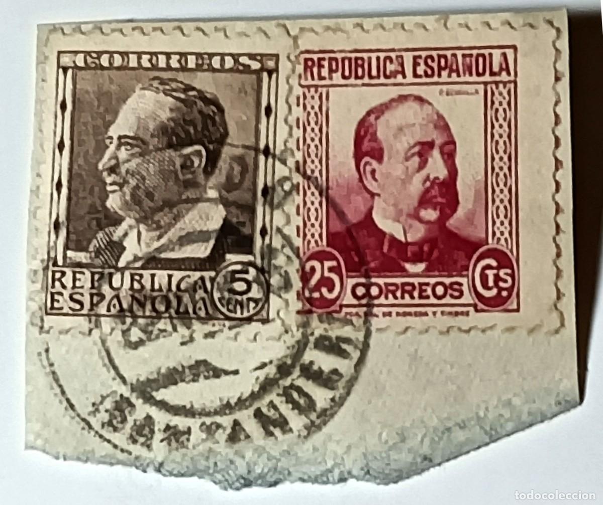 Sellos: PAREJA DE SELLOS REP&Uacute;BLICA ESPA&Ntilde;OLA &rdquo;PERSONAJES&rdquo; - BLASCO IB&Aacute;&Ntilde;EZ 5 CTS Y RUIZ ZORRILLA - 1933-1935