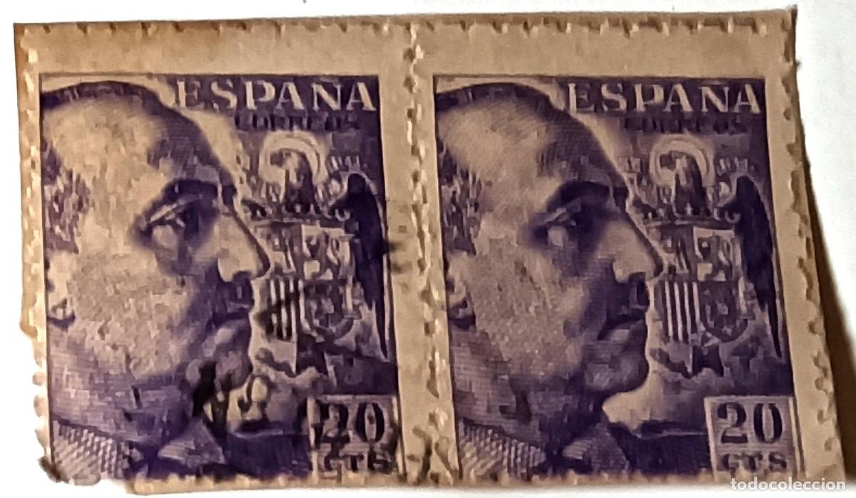 Sellos: PAREJA DE SELLOS ESPA&Ntilde;A 20 C&Eacute;NTIMOS &rdquo;FRANCISCO FRANCO - ESCUDO &Aacute;GUILA DE SAN JUAN&rdquo; - 1939