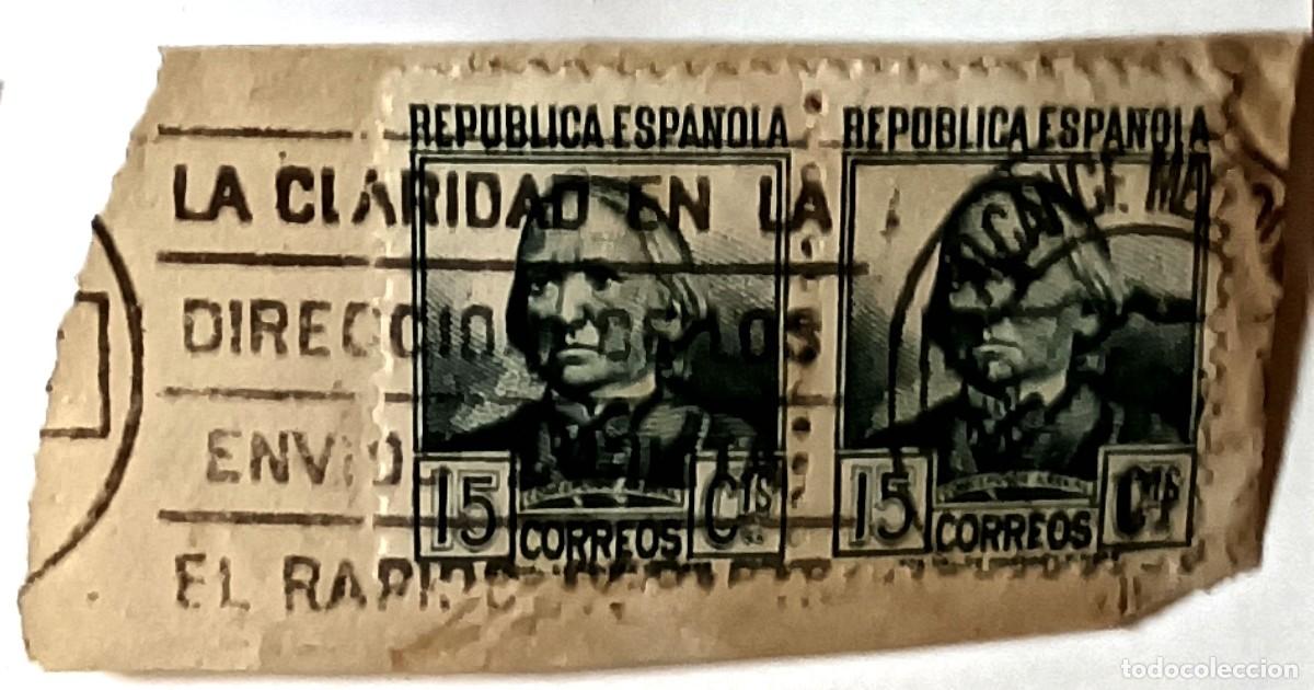 Sellos: PAREJA DE SELLOS REP&Uacute;BLICA ESPA&Ntilde;OLA 15 C&Eacute;NTIMOS &rdquo;MILICIANO DEL EJ&Eacute;RCITO POPULAR&rdquo; - 1938
