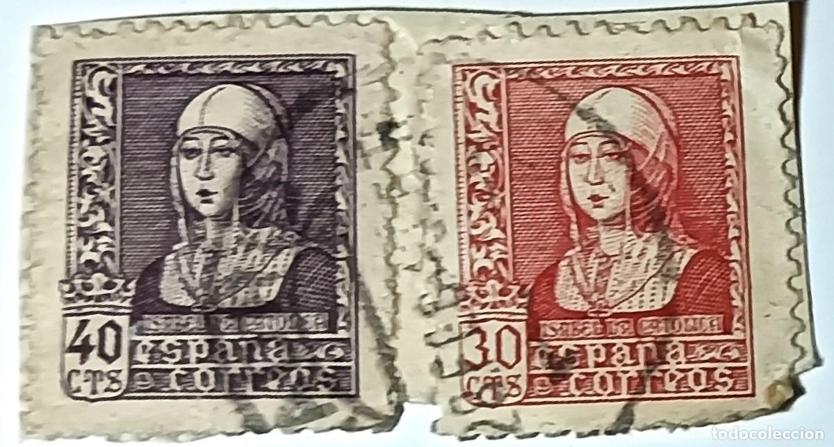 Sellos: PAREJA DE SELLOS ESPA&Ntilde;A &rdquo;ISABEL LA CAT&Oacute;LICA&rdquo; 30 Y 40 C&Eacute;NTIMOS - MATASELLADOS - A&Ntilde;O 1938