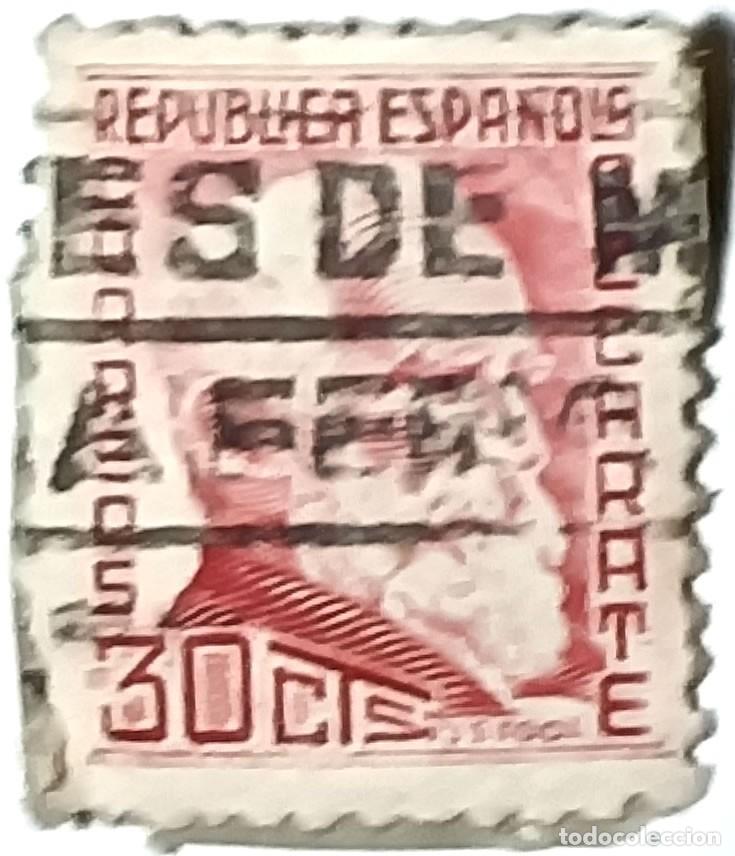Sellos: SELLO REP&Uacute;BLICA ESPA&Ntilde;OLA 30 C&Eacute;NTIMOS &rdquo;GUMERSINDO DE AZC&Aacute;RATE&rdquo; CON MATASELLO PUBLICITARIO - 1931-1935