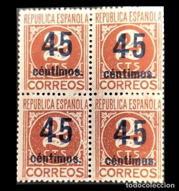 Selos: BLOQUE DE 4 Edifil 744 SIN FIJA SELLO nuevo Espa&ntilde;a 1936 Cifras IMAGEN REAL nuevos