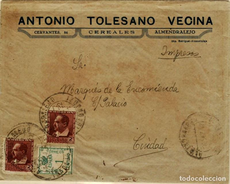 Sellos: FA5062. 1932, correo interior circulado en Almendralejo