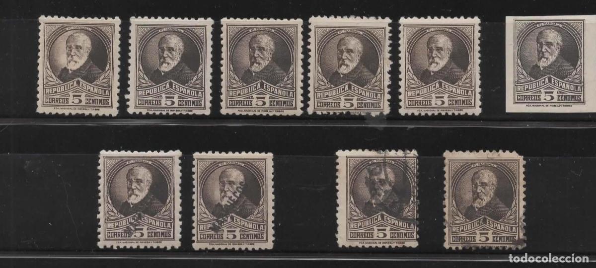 Sellos: SEGUNDA REPUBLICA 5 CTS PI Y MARGALL VARIEDADES, SIN DENTAR, TANGER, ETC