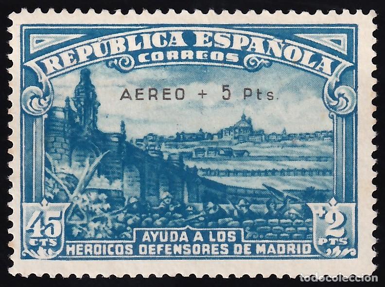 Timbres: ESPA&Ntilde;A, 1938 EDIFIL N&ordm; 759 (*), Defensa de Madrid, [&rdquo;AEREO + 5 Pts.&rdquo;]