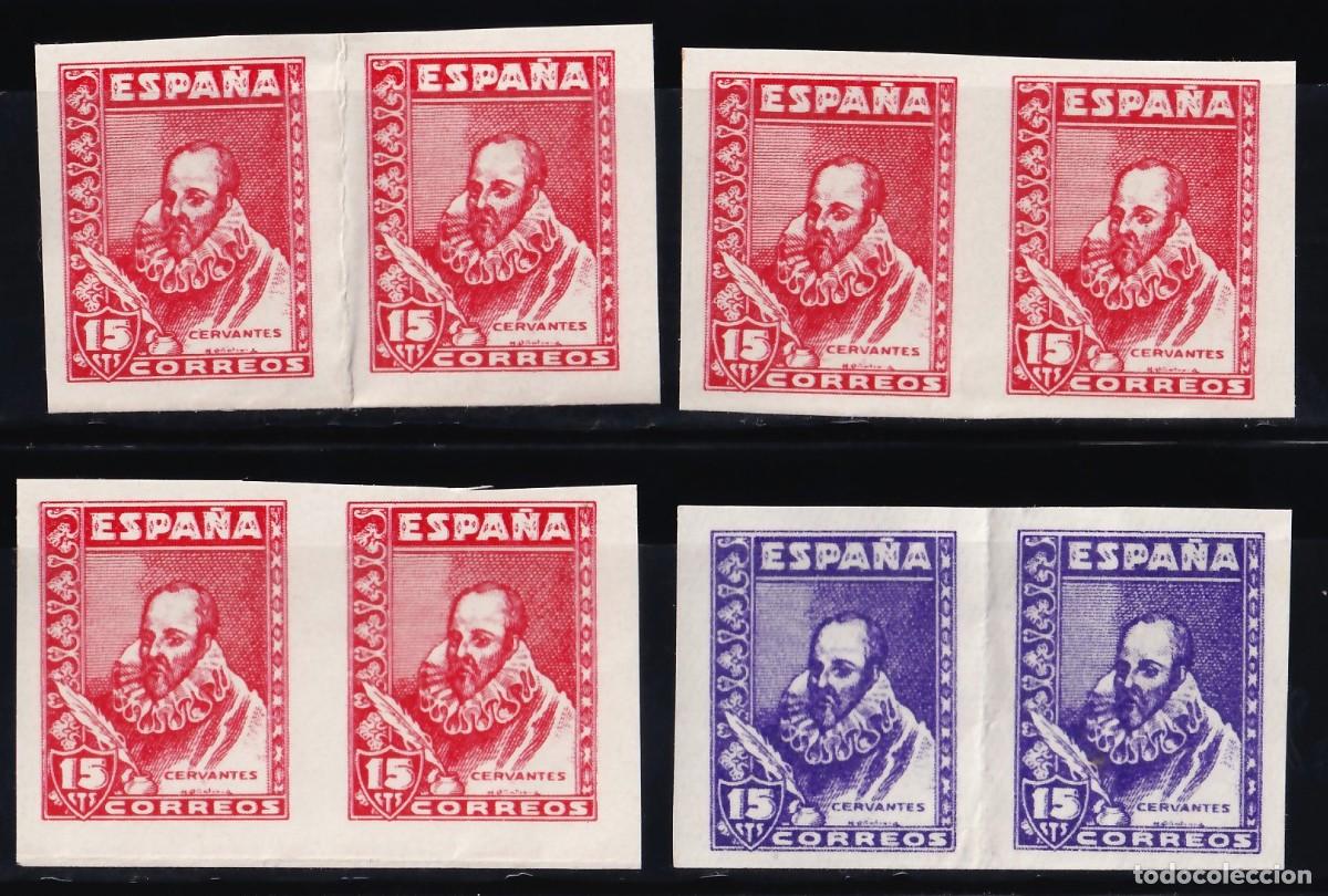 Sellos: ESPA&Ntilde;A, 1938. ENSAYOS DE COLOR. 15 cts. rojo y violeta. Sellos utilizados para los Enteros Postales