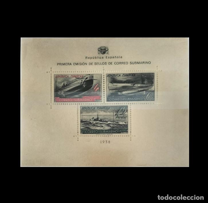 Sellos: Edifil 781 AUTENTICOS MNH Hojita Correo Submarino Espa&ntilde;a 1938 (RefQK)