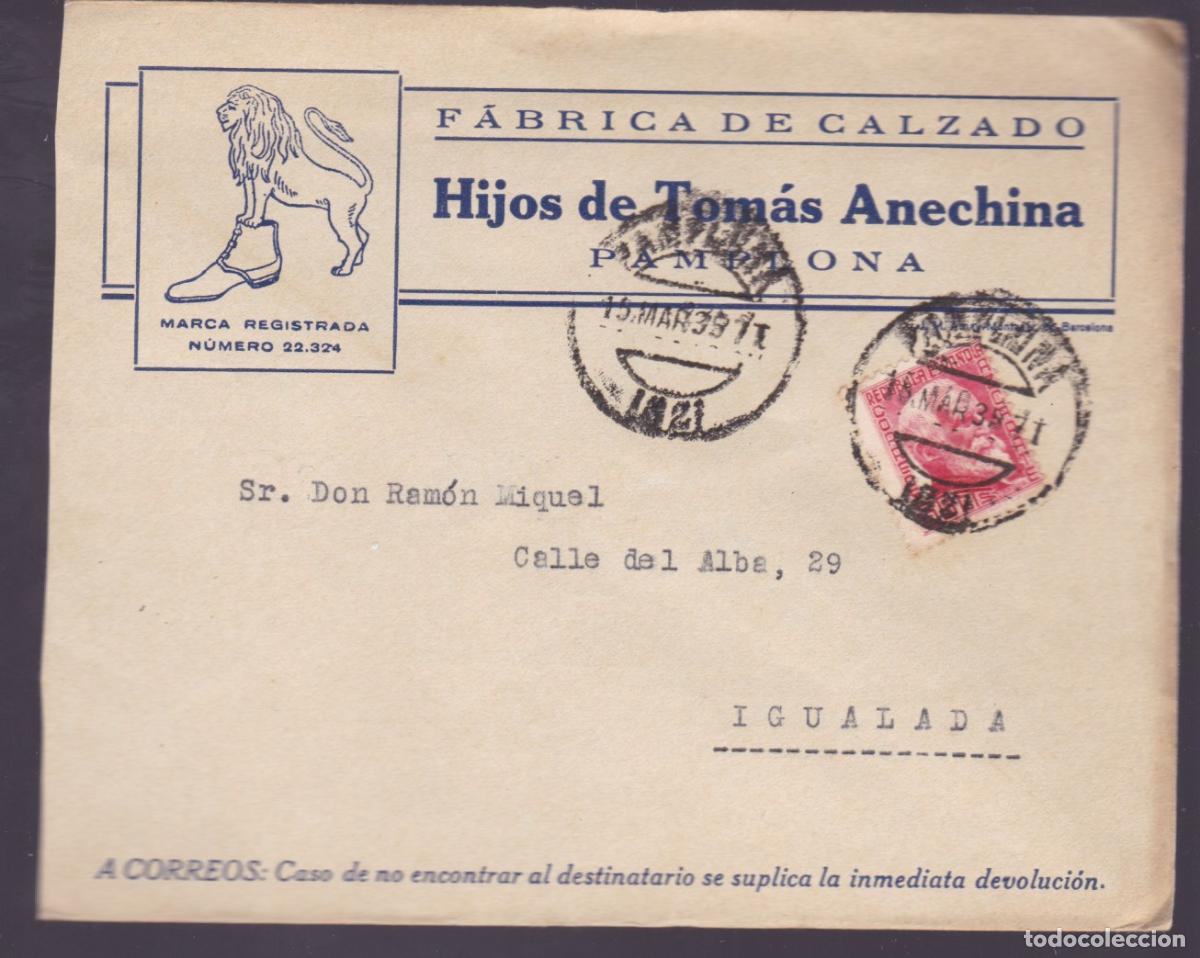 Sellos: F27-1- Carta Publicitaria Calzados PAMPLONA 1935. (hasta fin 1921 en Zaragoza)