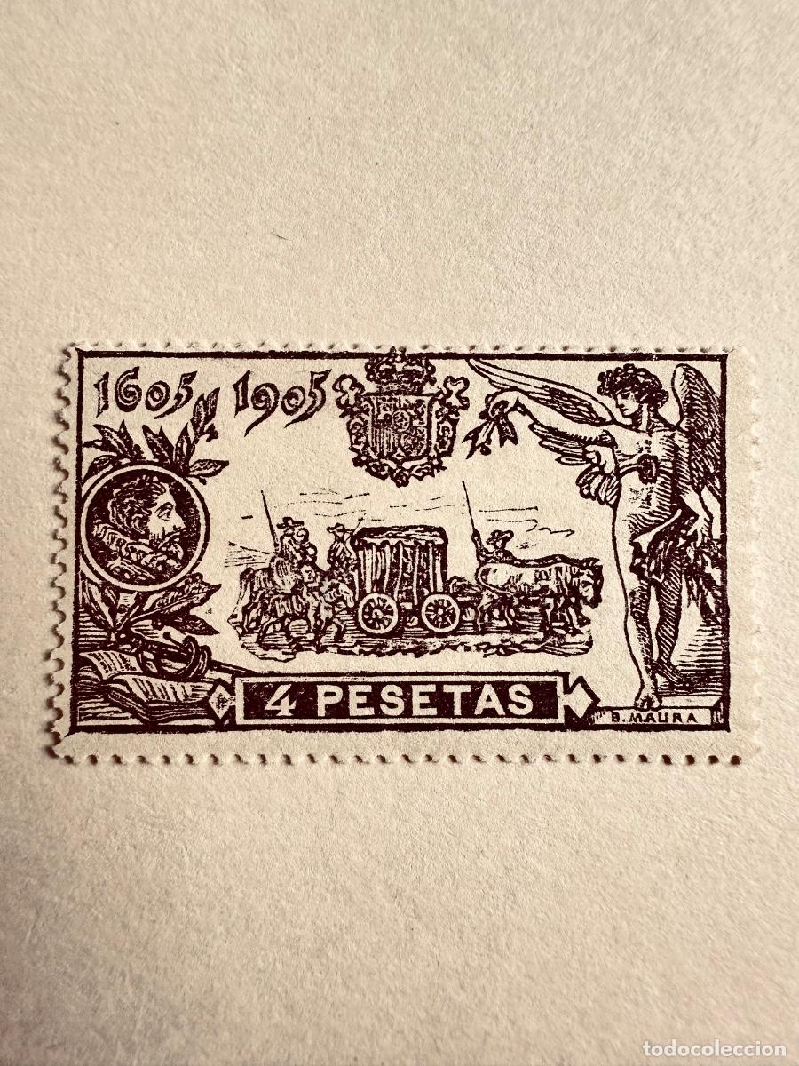 Sellos: Espa&ntilde;a 1905 - III Centenario del Quijote - 4 Pesetas Violeta - Edifil 265 ** MNH