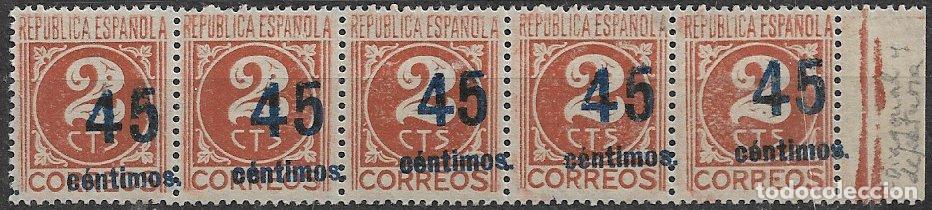 Sellos: Rep&uacute;blica Espa&ntilde;ola 1938 Cifras, EDIFIL n&ordm; 742 T5 * * variedad