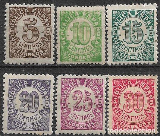 Sellos: Rep&uacute;blica Espa&ntilde;ola 1938 Cifras, EDIFIL n&ordm; 745 aa 750 * papel blanco