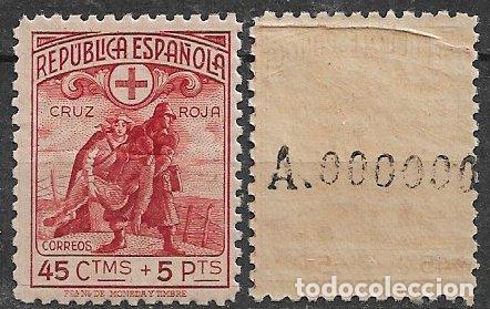 Sellos: Rep&uacute;blica Espa&ntilde;ola 1938 Cruz Roja Espa&ntilde;ola, EDIFIL n&ordm; 767N * * muestra