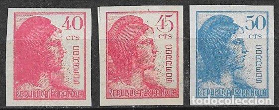Sellos: Rep&uacute;blica Espa&ntilde;ola 1938 Alegor&iacute;a de la Rep&uacute;blica, EDIFIL n&ordm; 751s a 753s (*)