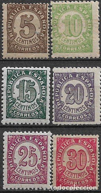 Sellos: Rep&uacute;blica Espa&ntilde;ola 1938 Alegor&iacute;a de la Rep&uacute;blica, EDIFIL n&ordm; 745G a 750G * *