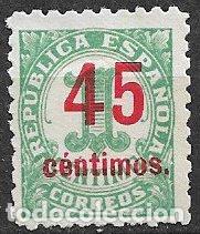 Sellos: Rep&uacute;blica Espa&ntilde;ola 1938 Cifras habilitados, EDIFIL n&ordm; 742d (*)