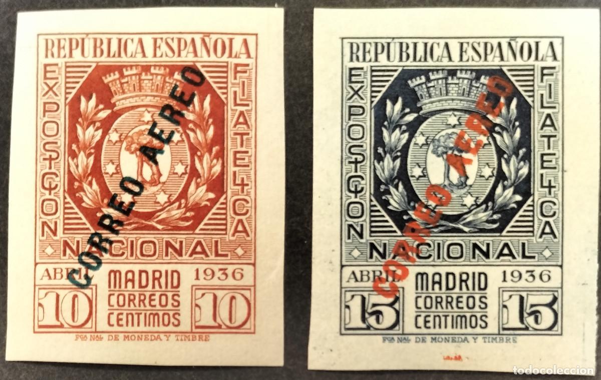 Sellos: Edifil 729/30 730 MNH AUTENTICOS SIN FIJASELLOS Exposicion Filatelica Espa&ntilde;a 1936 Leer (REFQK)