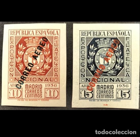 Sellos: Edifil 729/30 730 MNH AUTENTICOS SIN FIJASELLOS Exposicion Filatelica Espa&ntilde;a 1936 Leer (REFQK)