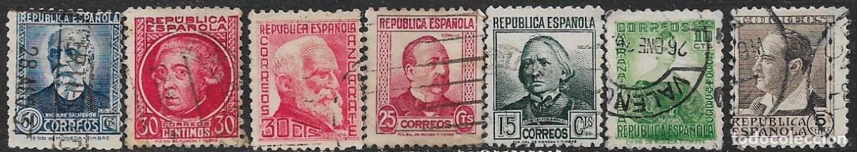 Sellos: Rep&uacute;blica Espa&ntilde;ola 1933 / 5 Personajes, EDIFIL n&ordm; 681 a 688 (o)
