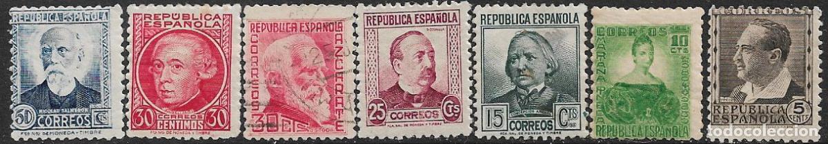 Sellos: Rep&uacute;blica Espa&ntilde;ola 1933 / 5 Personajes, EDIFIL n&ordm; 681 a 688 *, 686 (o)