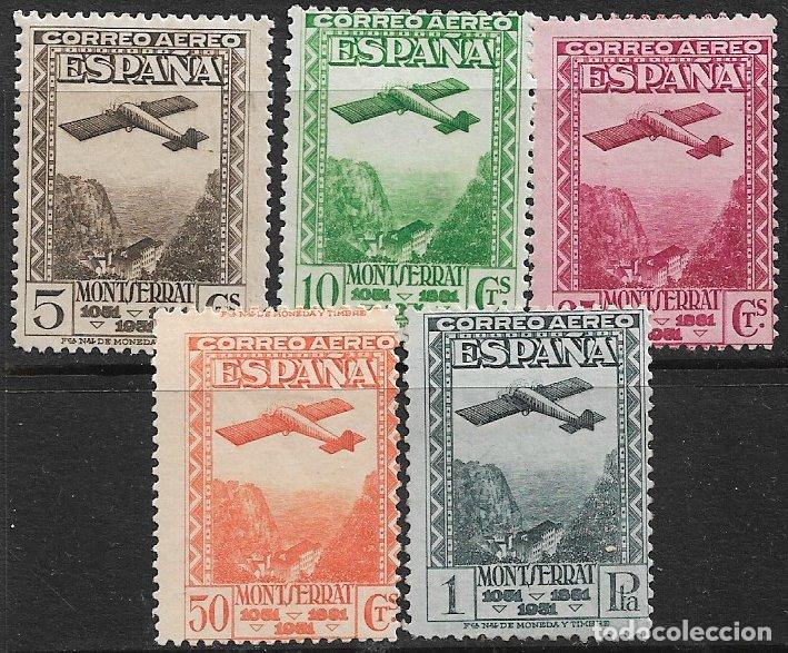 Sellos: Rep&uacute;blica Espa&ntilde;ola 1931 IX Cent&ordm; Fundaci&oacute;n de Montserrat, a&eacute;reos, EDIFIL n&ordm; 650 a 654 * completa