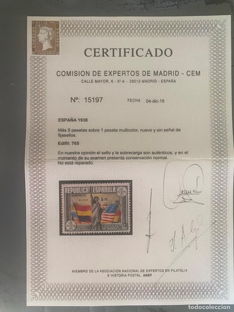 Sellos: Espa&ntilde;a 1938 Edifil 765** MNH, con Certificado de Autenticidad. Ver fotos