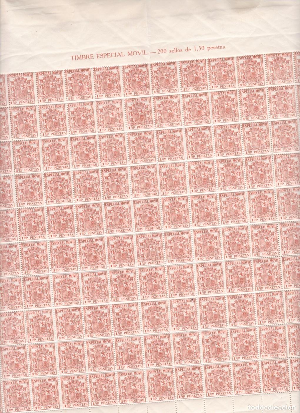 Sellos: GP30- FISCALES POSTALES .Especial M&oacute;vil 1.50 Ptas . Hoja 200 Sellos ** Sin Fijasellos