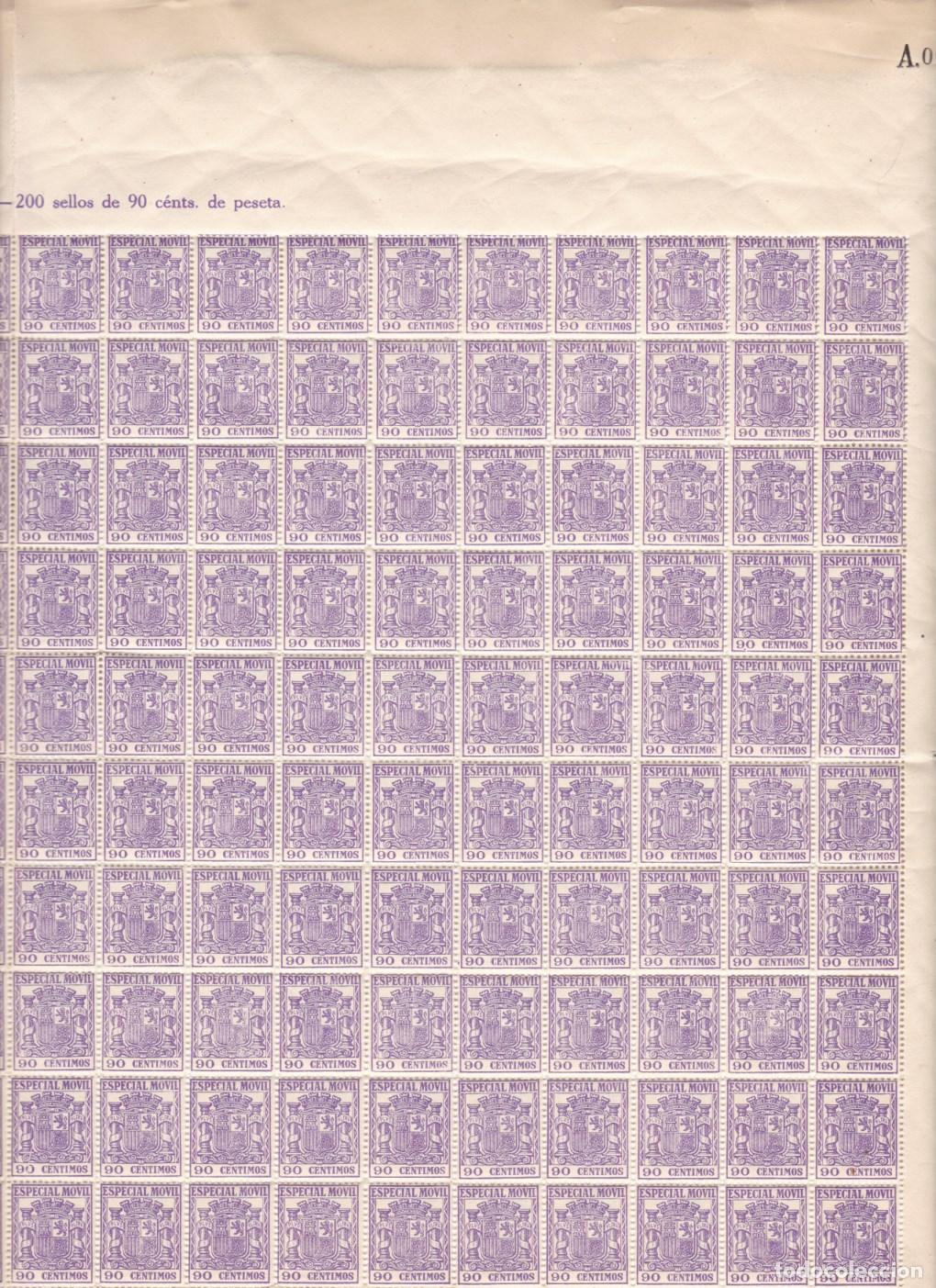 Sellos: GP32- FISCALES POSTALES .Especial M&oacute;vil 90 Cts . Hoja 200 Sellos ** Sin Fijasellos