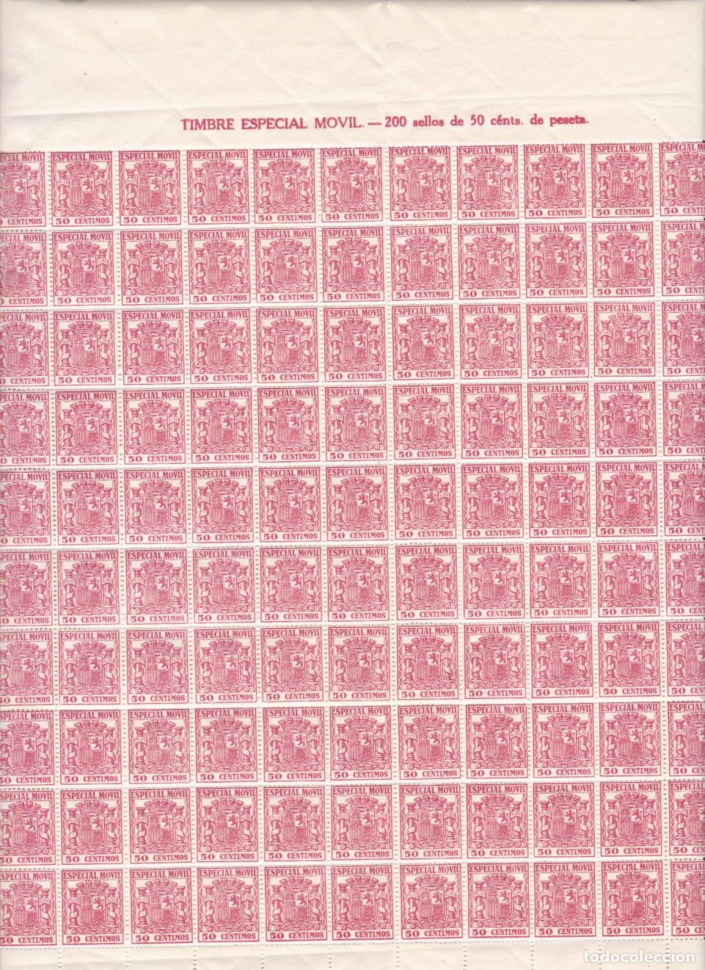Sellos: GP33- FISCALES POSTALES .Especial M&oacute;vil 50 Cts . Hoja 200 Sellos ** Sin Fijasellos