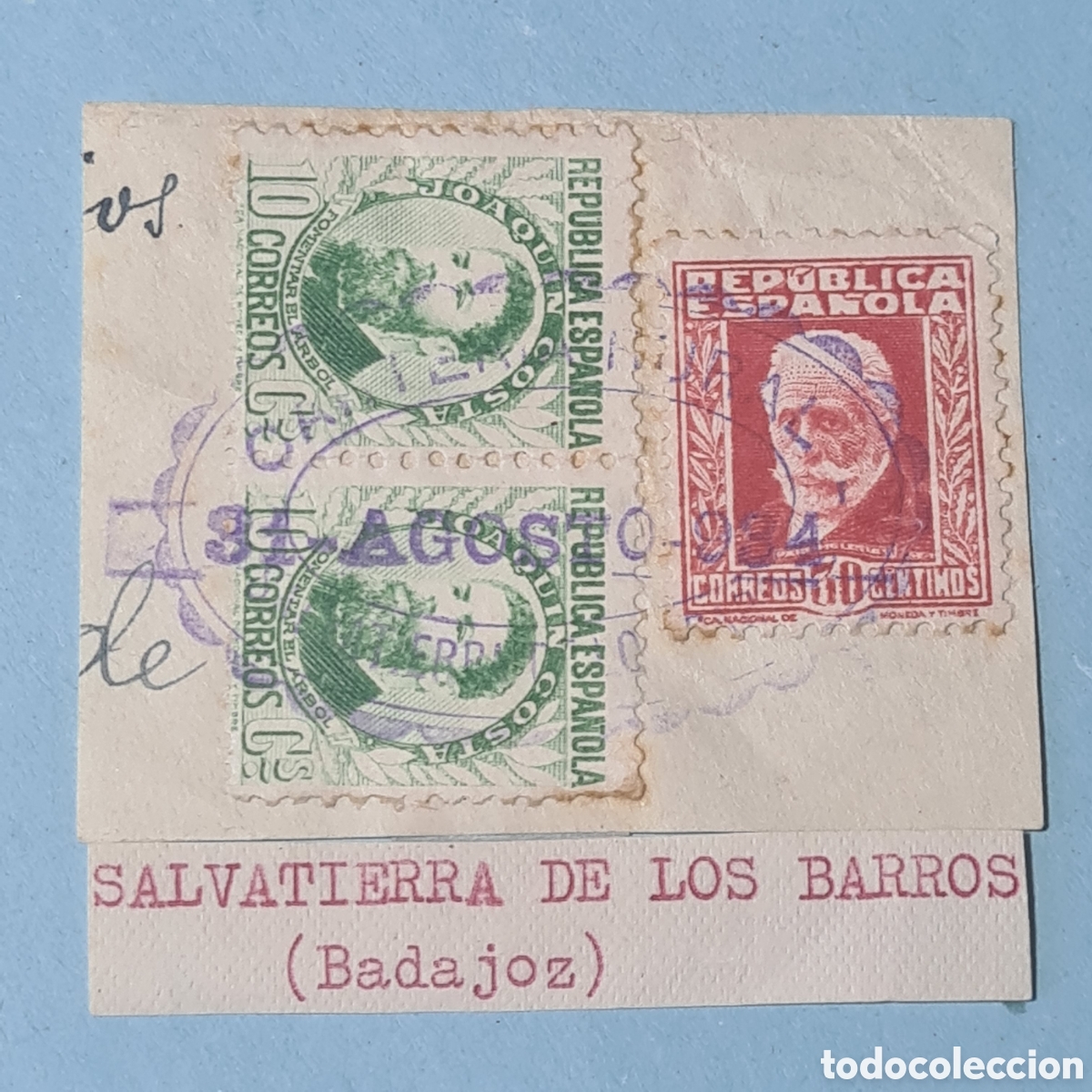 Sellos: CARTERIA ESPECIAL SALVATIERRA DE LOS BARROS BADAJOZ - COMPLETA SOBRE FRAGMENTO EDIFIL 656 (2) + 659