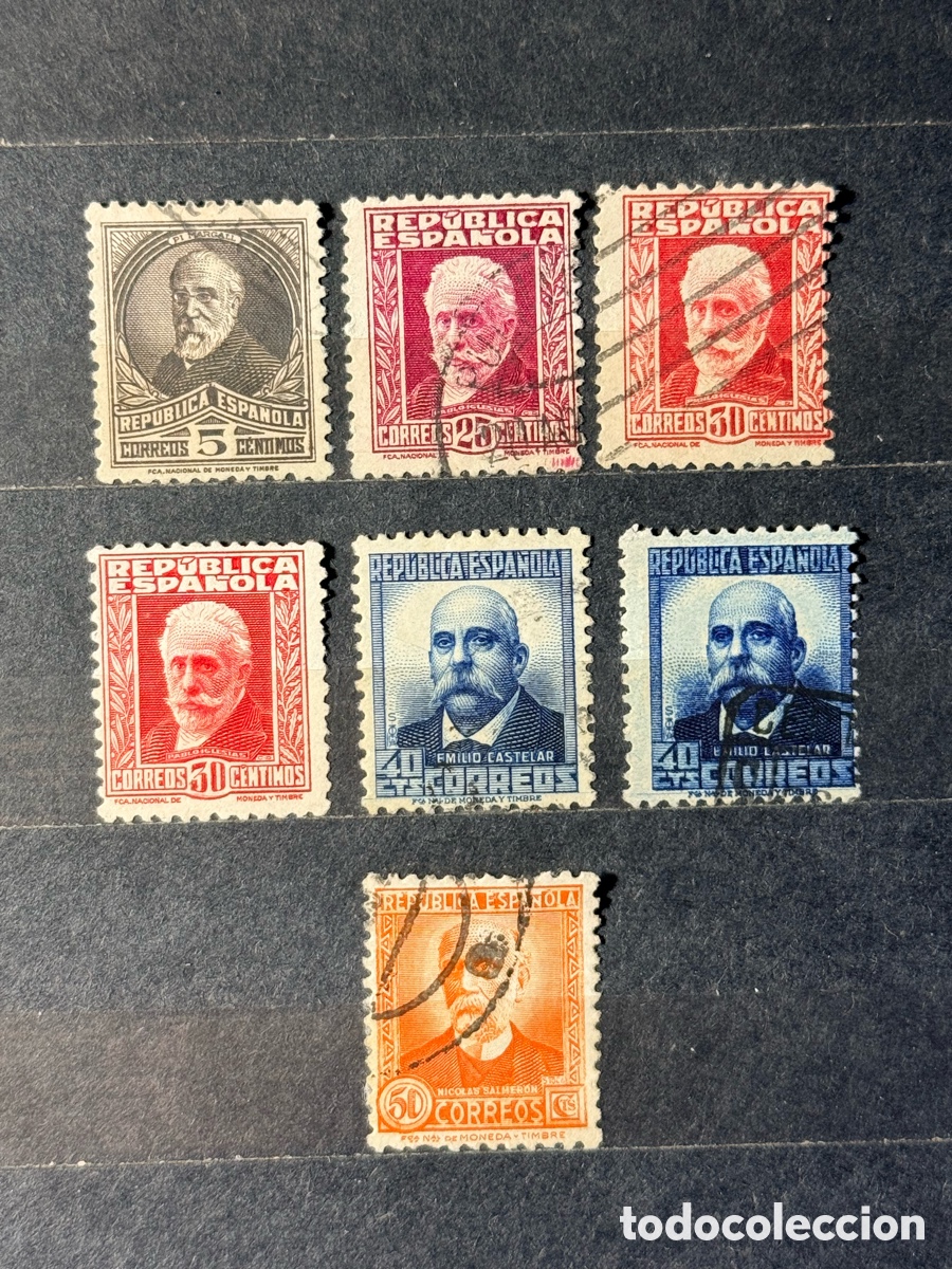 Sellos: Espa&ntilde;a. 1931/1932. II Rep&uacute;blica. Edifil 655 y 657/661. Usados.