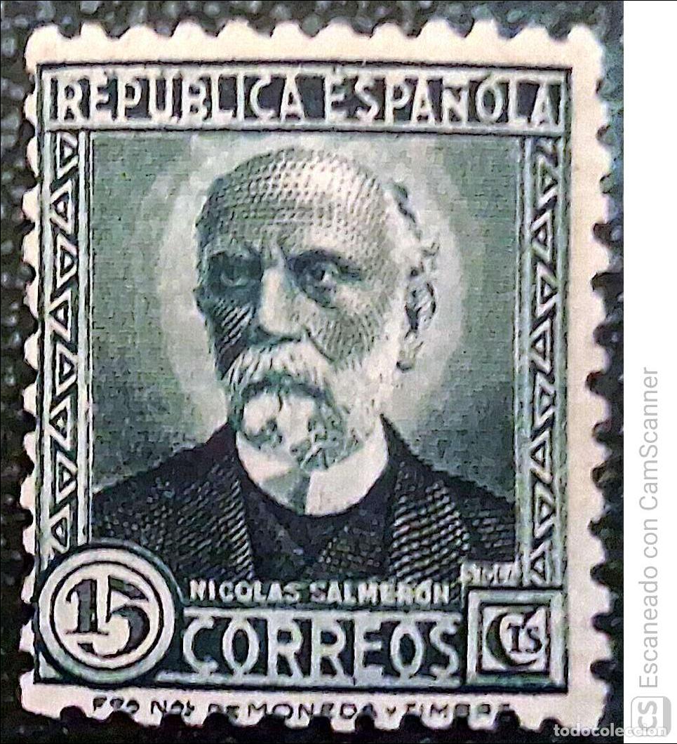 Sellos: Espa&ntilde;a. 657 Nicol&aacute;s Salmer&oacute;n. N&ordm; de control en el dorso. 1931. Sellos nuevos y numeraci&oacute;n Edifil.